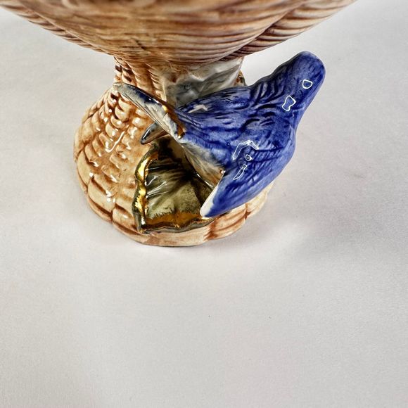 Norleans Ceramic Woven Miniature Bird Bath Basket with Blue Bird Made in Japan - Picture 5 of 10